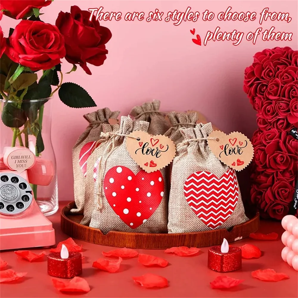 

20 шт. Подарочные пакеты из мешковины на День святого Валентина с сумками на шнурке Сумка для вечеринок с сердечком Мини-сумки для свадебных подарков Сумки из мешковины в форме сердца