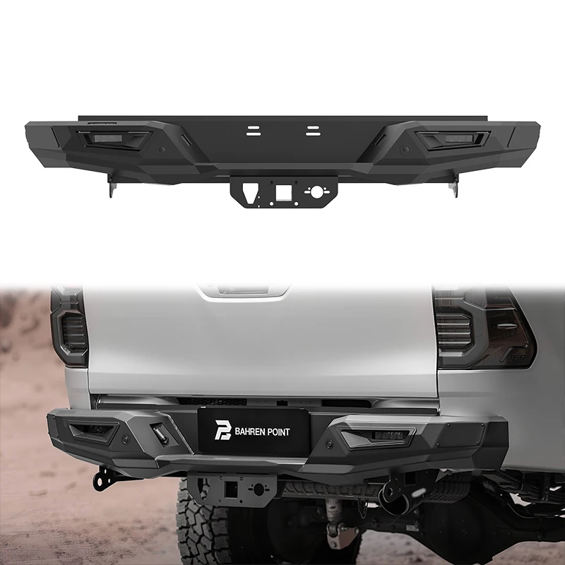 

High Quality Car Body Parts Black Carbon Steel Rear Bumper with Guard &Lights Offroad Auto Collision Bumpers for Toyota Hilux