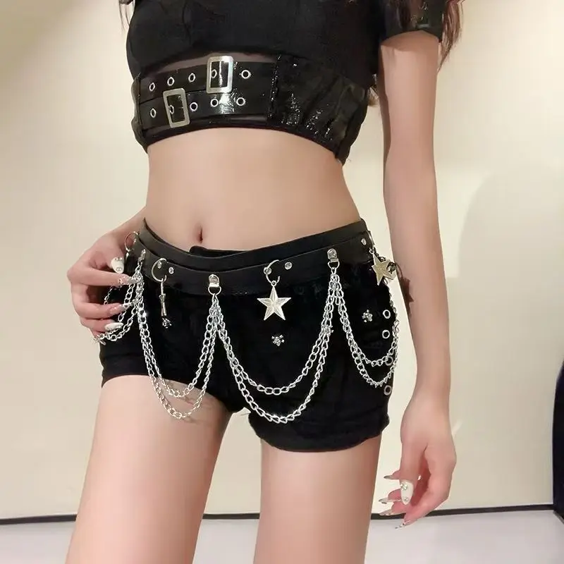 Dark Chain Punk Belt for Women, Hip-Hop Lace Patchwork, Versatile Fashion Dress, Outerwear Decorative Waist Seal