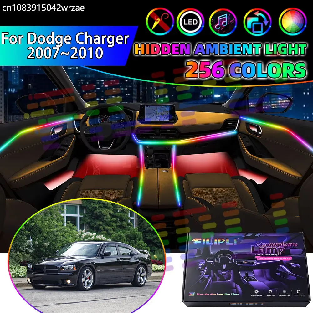 For Dodge Charger 2007~2010 MK1 1th LX 2008 RGB Car Interior Ambient Lights Strips Breathing Lighting Kit App Control LED strips