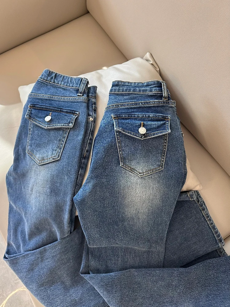 

Spring New Sle Women's Slim Fit High Waist Bell Bot Jeans ket Design Butt Lifting Light Blue Casual Cotton Stretch Denim