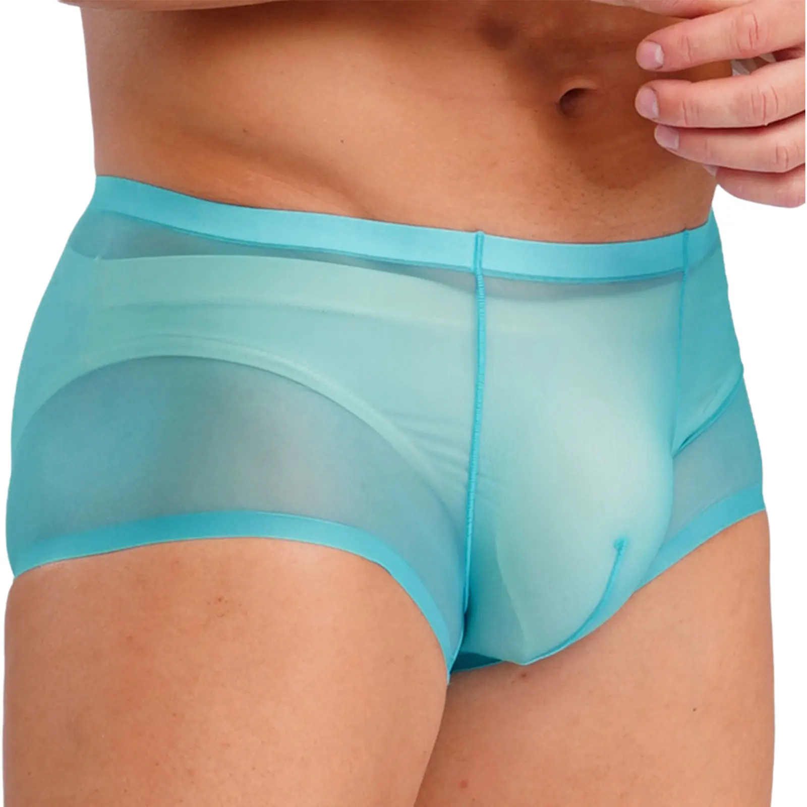 

Mens Lingerie Bulge Pouch Sheer Shorts Ultra Thin Ice Silk Sexy Underwear Low Waist Mesh See Through Boxer Briefs Underpants
