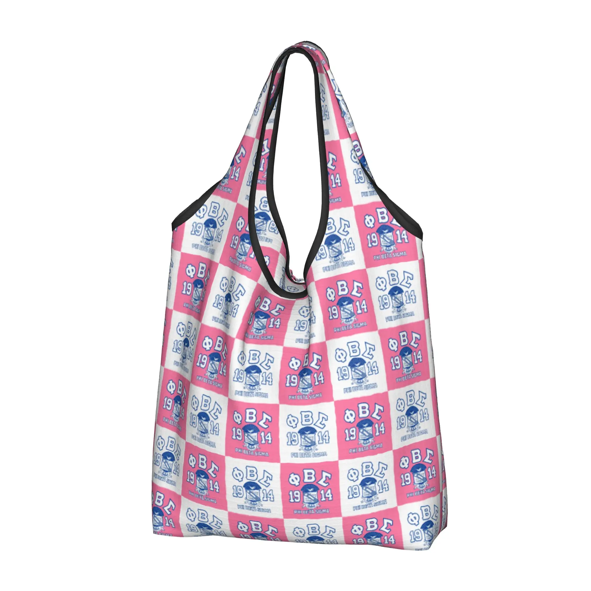 Fashion Printed Beta Sigma Phi Fraternity Checkered Plaid  Tote Shopping Bags Portable Shopper Shoulder 1914 Handbag