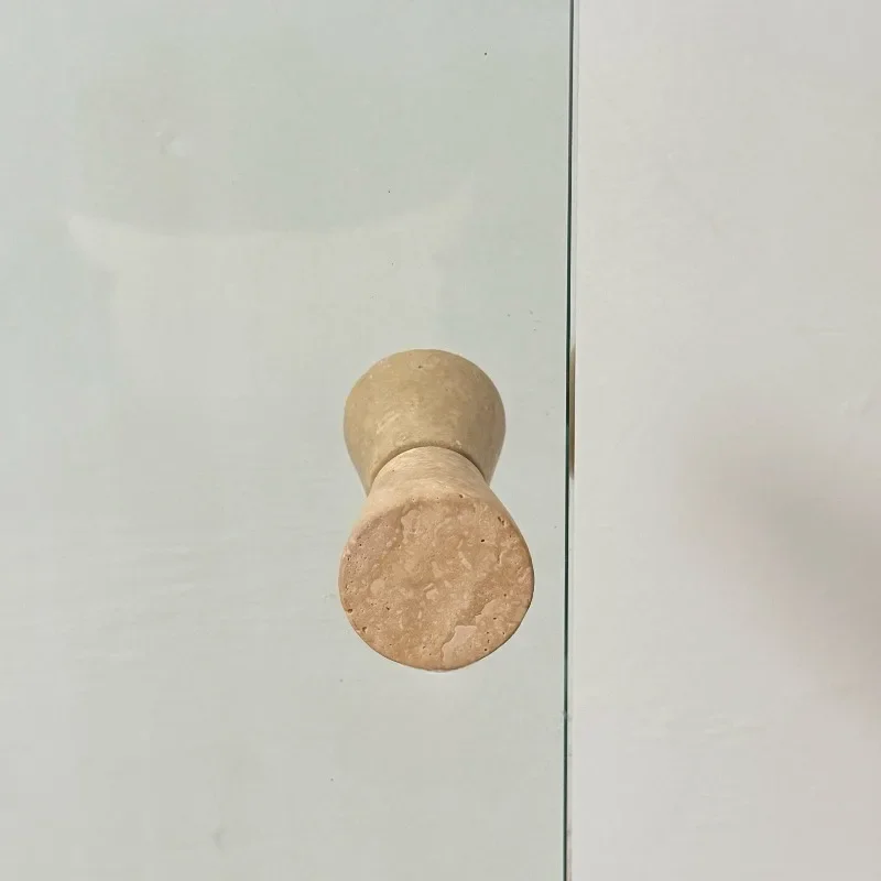 【Natural】Nordic High-End Marble Cabinet Knob, French Luxury Wardrobe Door Handle, Wabi Sabi Retro Travertine Small Pull