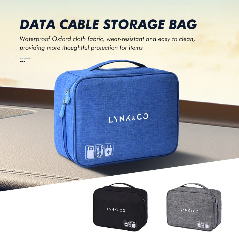 Car Storage Bag Data Cable Organizer Bag Digital Gadgets Case For LYNK&CO 01 Phev 02 03+ 05 06 09 PHEV 09 MHEV