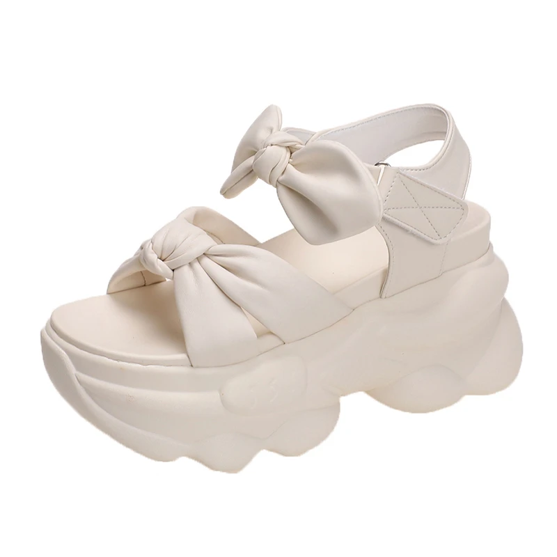 

9CM Summer High Platform Women Sandals Wedge Heels Bowknot Slipper Fashion Outside Chunky Sandals Beach Casual Slides Woman
