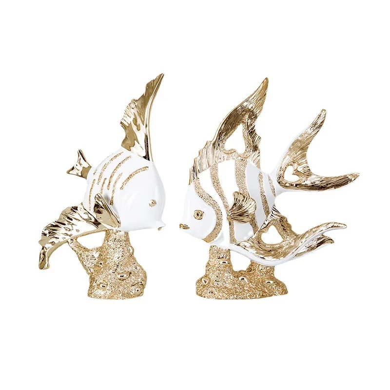 European fish shape electroplating resin handicraft window decoration model room living room TV cabinet entrance