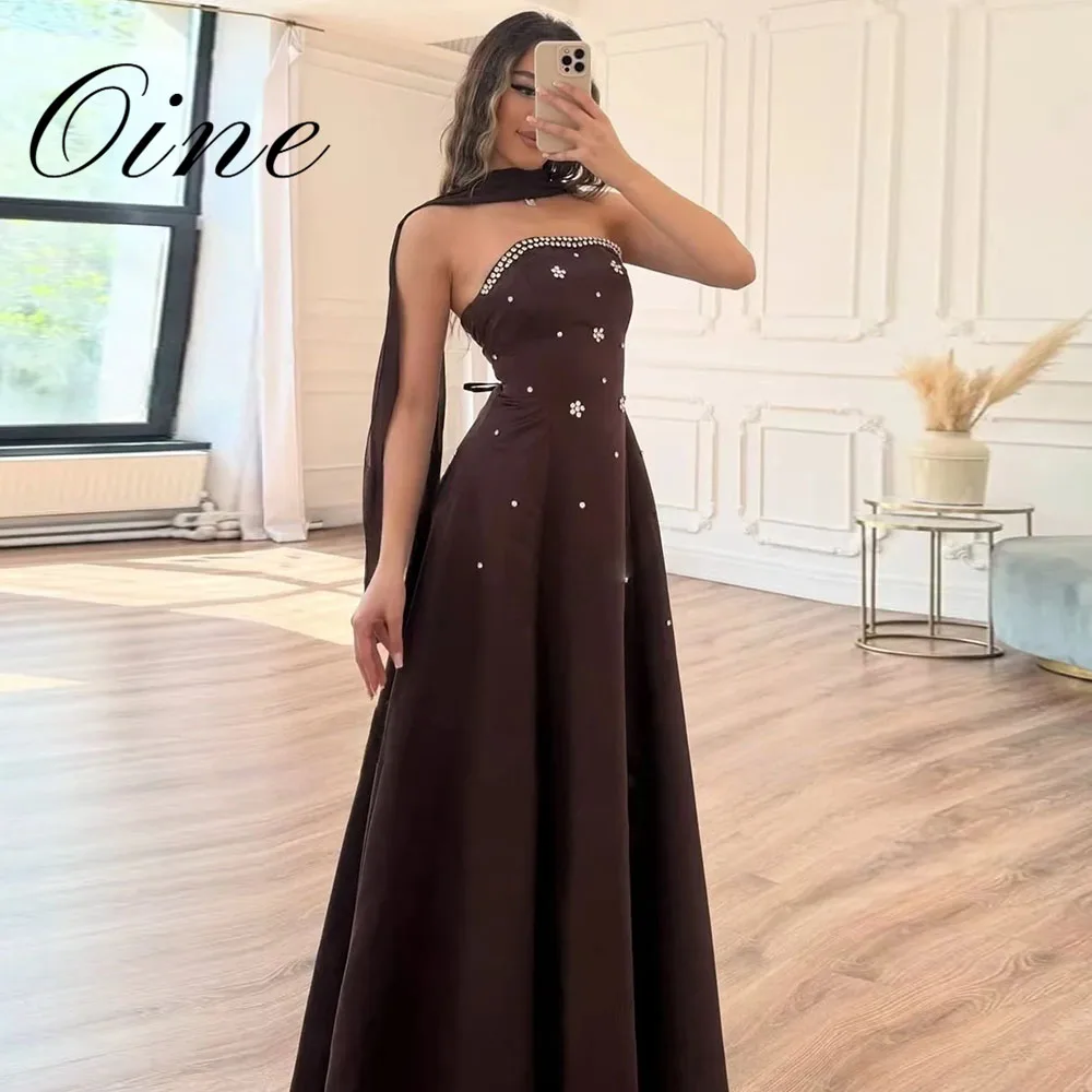 Oine 2026 Saudi Arabia A Line Prom Dresses Satin Beaded Gown Backless Vestidos De Fiesta Formal Evening Party Dress Customizd