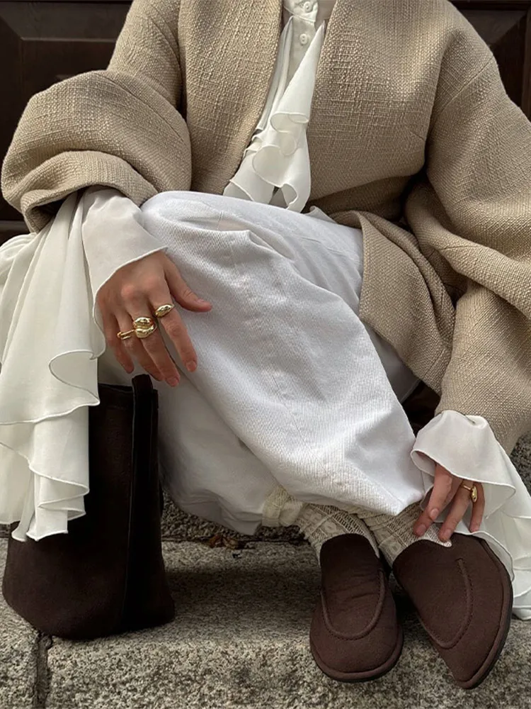 

Fashion Solid V-neck Slim Coat Women Elegant Full Sleeve Pleated Waist-cinching Jackets 2025 Lady Autumn Chic Casual Jackets