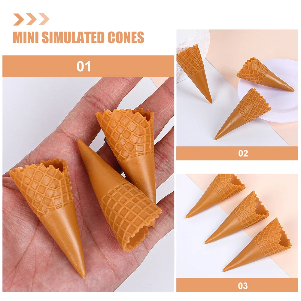 12 Pcs Crispy Cone Miniature DIY Decoration House Ice Cream Models Cones Simulation Simulated Coin Toys Plastic Artificial