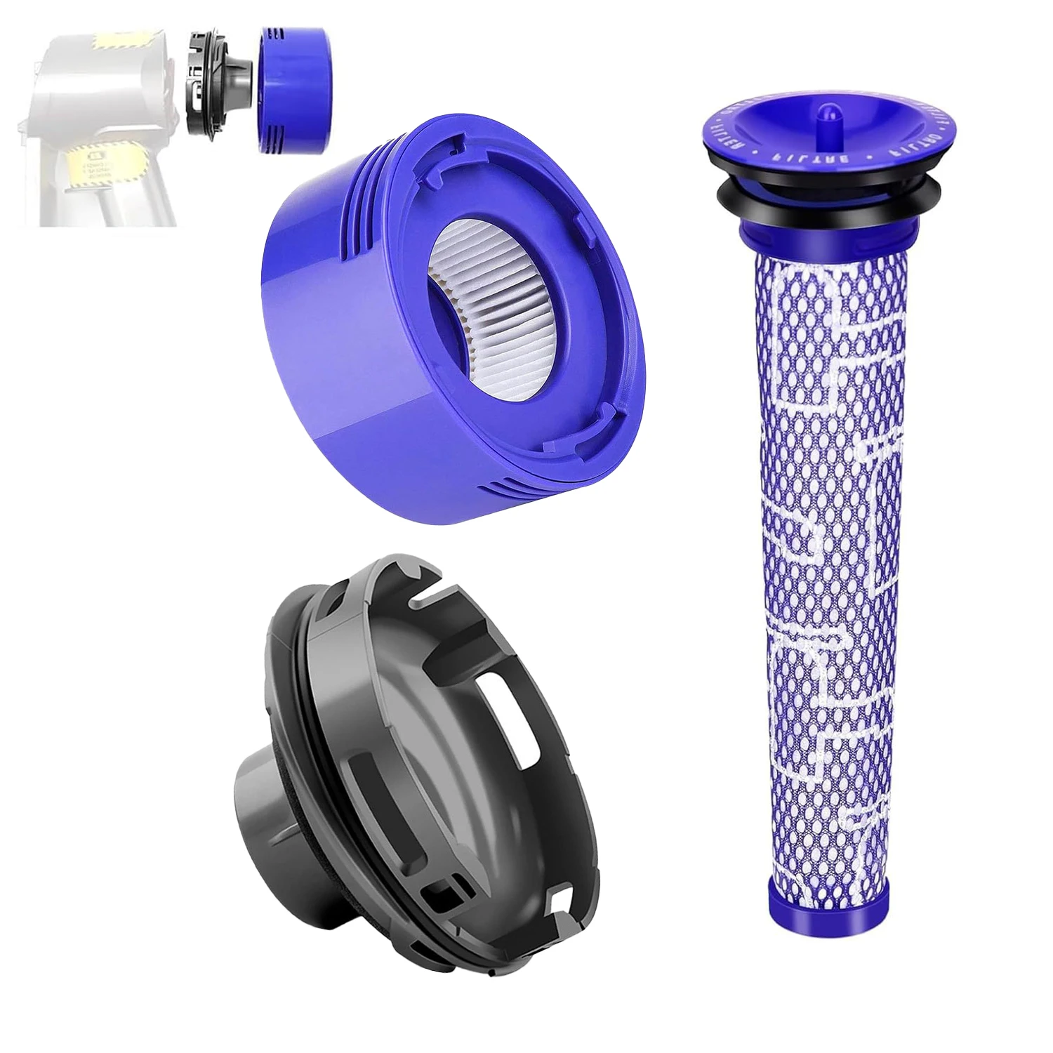 Kit di parti di ricambio per Dyson V7/V8 - Set coperchio motore/anello di tenuta/filtro compatibile, accessori anello di bloccaggio antipolvere
