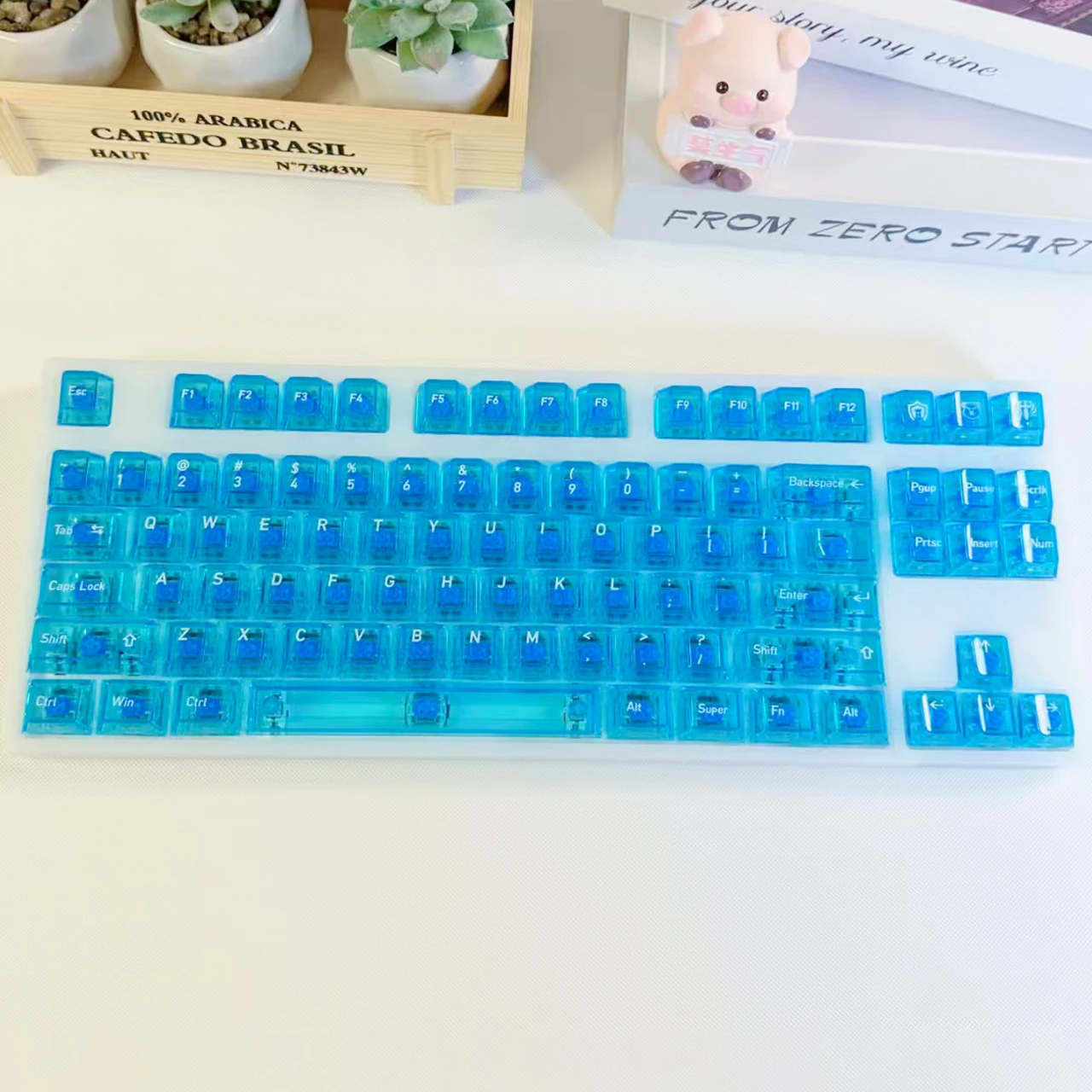 119 Klawiszy Niebieskie Kryształowe Keycapy z Nadrukiem UV Przezroczyste Keycapy PC Profil Cherry do Przełączników Cherry MX Klawiatura Mechaniczna