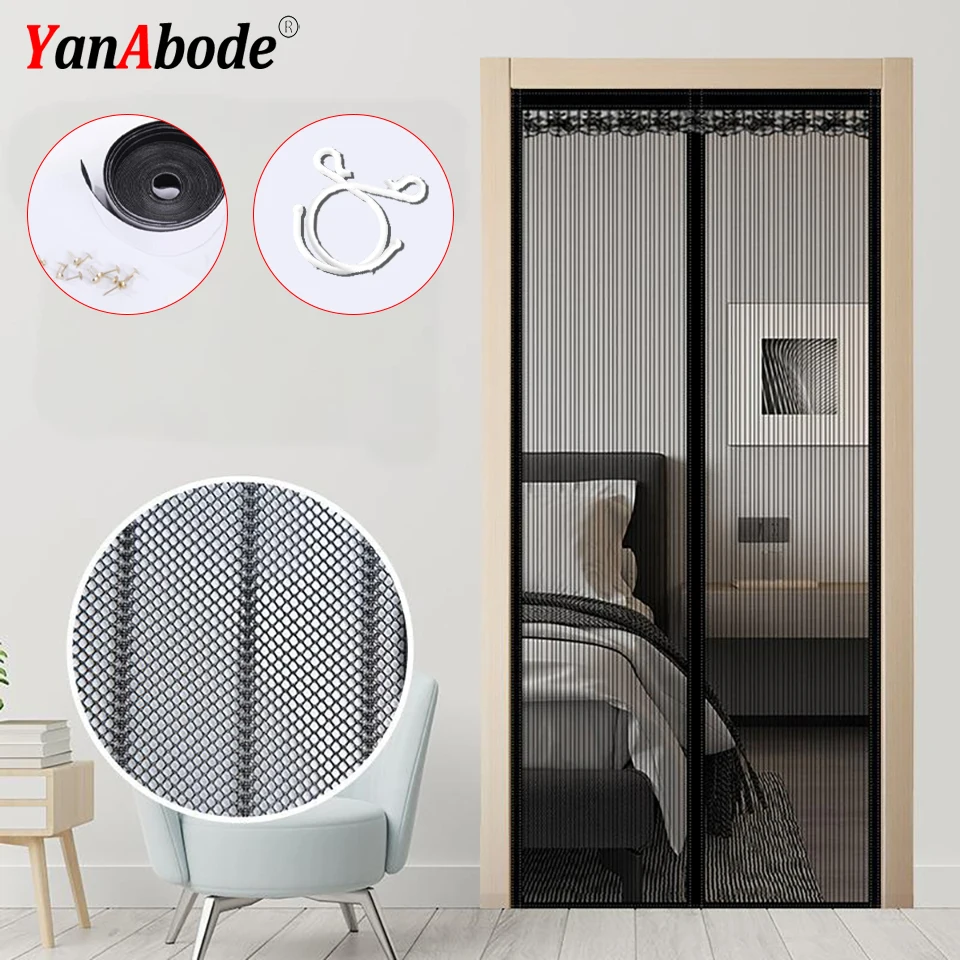 YanAbode Black Magnetic Door Screen Mosquito Net Automatic Closing Customized Size For Various Rooms Anti-mosquitoes and Flies