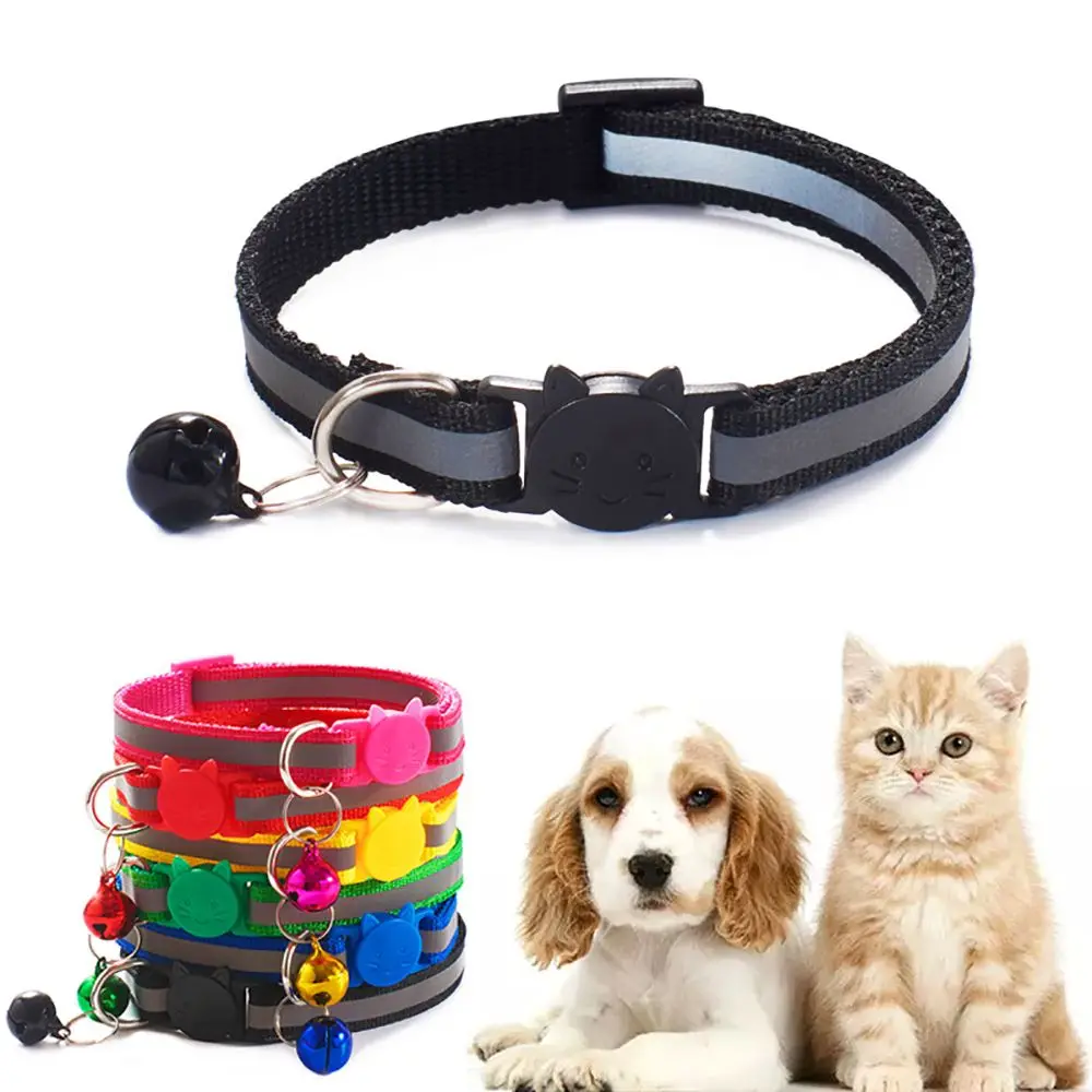 Fashion 1 pcs Nylon Buckles Cat Head Pattern Reflective Adjustable Size Kitten Decor Pet Accessories Cat Neck Strap Cat Collar
