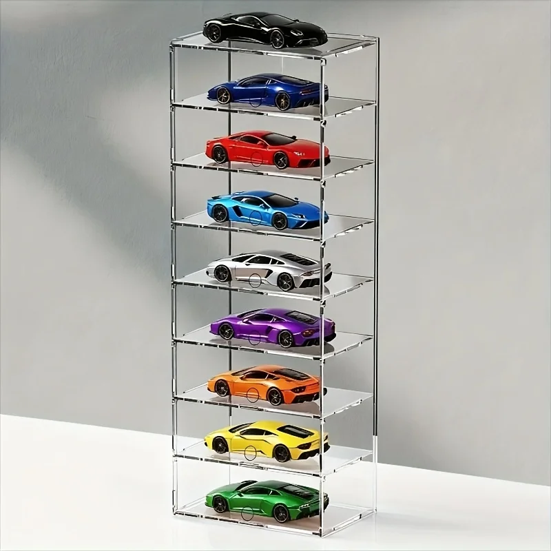 PGY Acrylic 8-Tier Model Car Display Stand with Flip-Top Lid Racing Car Models Collector's Showcase Action Figures Display Boxes