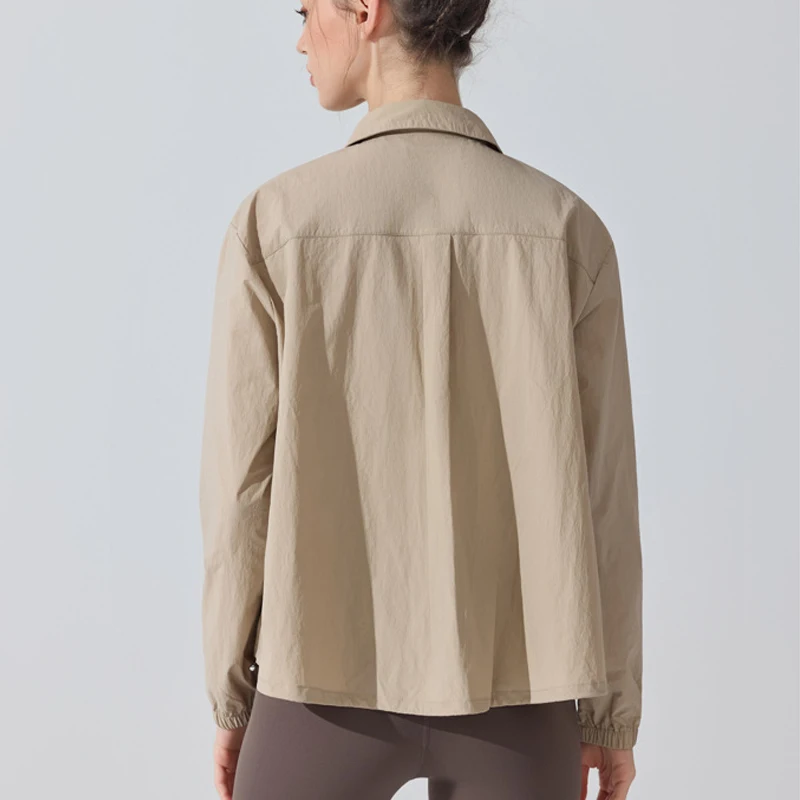 Women Long Sleeve Yoga Shirt 100% Nylon Solid Color Gym Blouse Breathable Quick Dry Workout Shirt Female Loose Sportswear