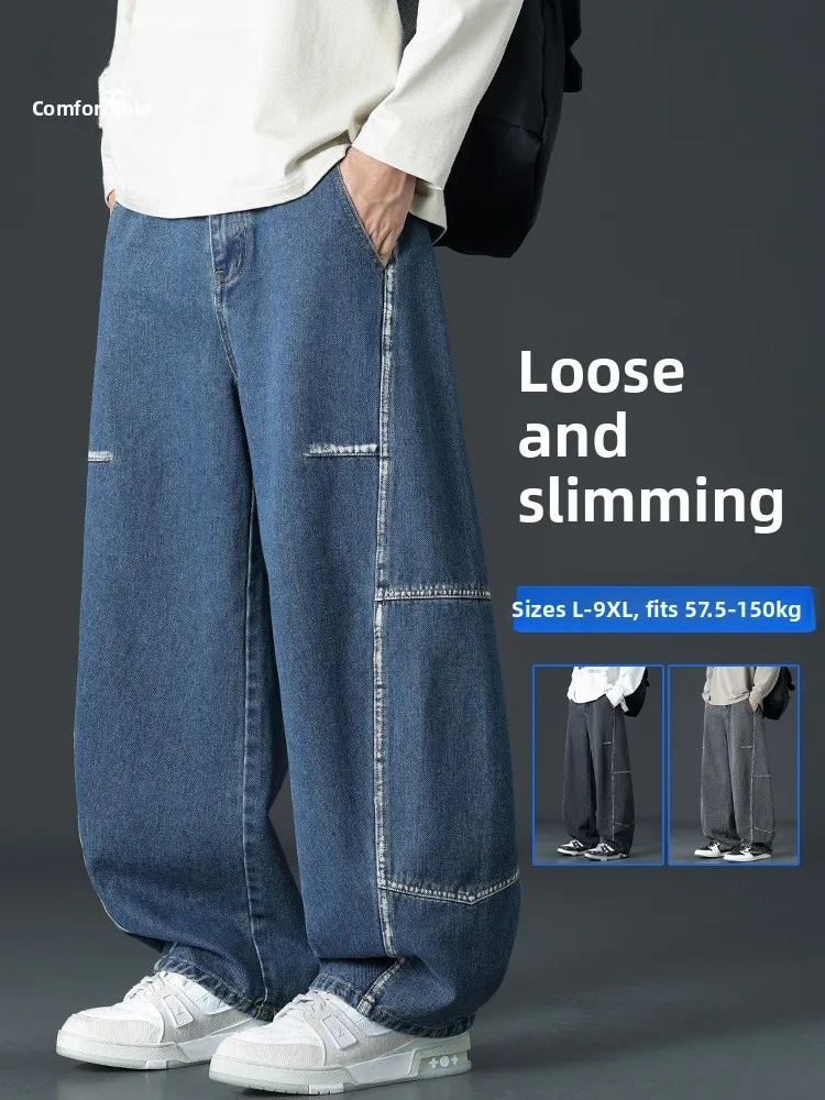 

Мужские джинсы в американском ретро-стиле, свободные, прямого кроя, повседневные брюки, винтажные, со средней посадкой, на пуговицах, из смесового хлопка и полиэстера