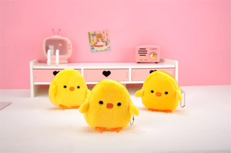 Lovely Little Yellow Chicken Plush Cartoon Animal Ladies Coin Purse Mini Cute Zipper Girl Coin Purse USB Cable Bag Key Bag