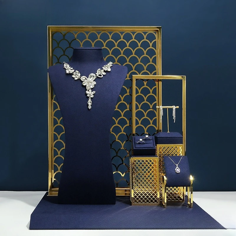 

Window jewelry display blue microfiber bracelet ring necklace display rack display counter displays props