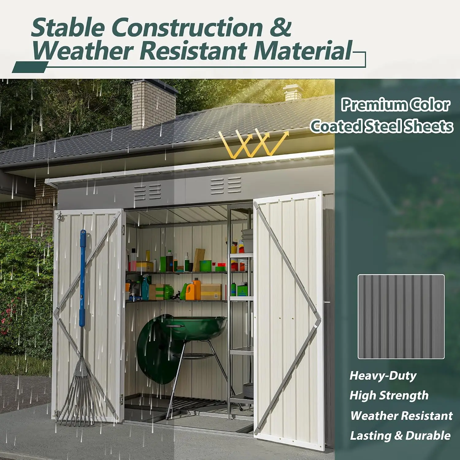 4'x8' Metal Storage Shed with Double Lockable Doors & Air Vent for Backyard Garden Patio Lawn, Customized image 6
