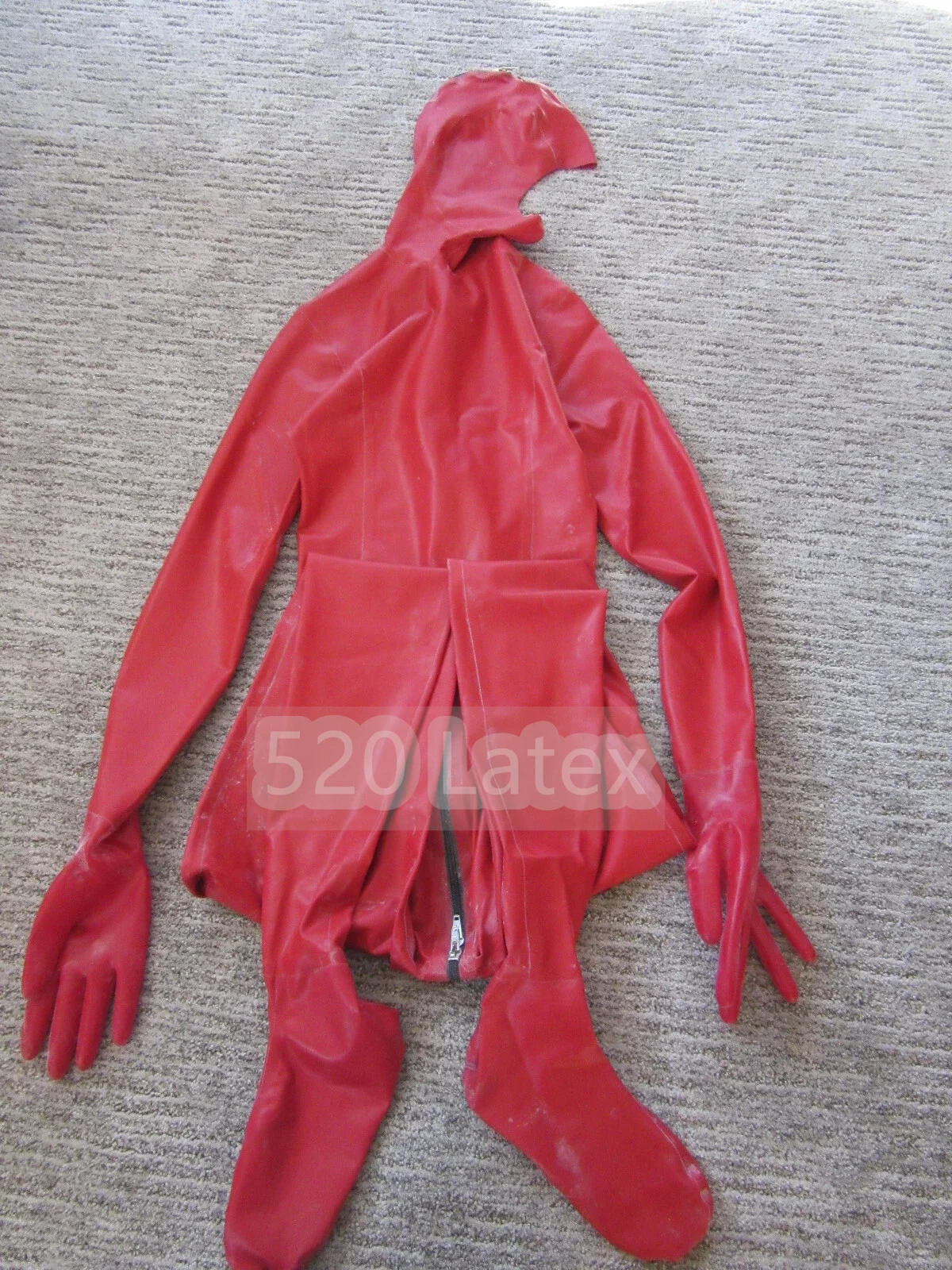 Women gummi  latex face entry catsuit with crotch zipper rubber full cover red bodysuit lady's jumpsuit halloween Cosplay Outfit