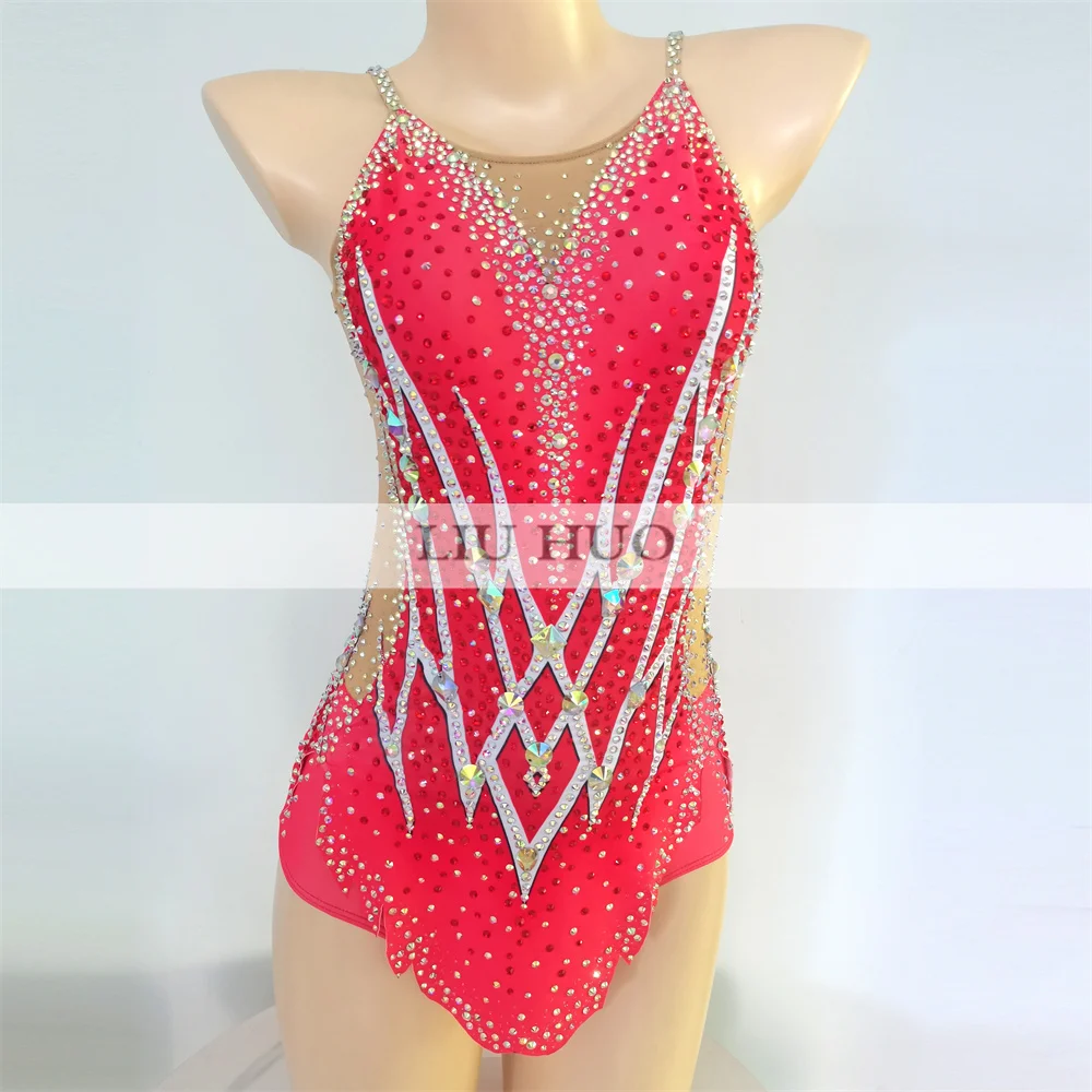 

LIUHUO Rhythmic Gymnastics Leotard Aerobics Adult Women Girl Costume Performance Competition Dance Dress Professional Red Teen