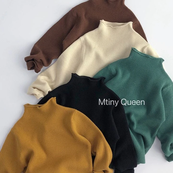 

Sweater 2025 Autumn and Winter New Children's Clothing Korean Style Boys and Girls Personality Curled High Collar Sweater