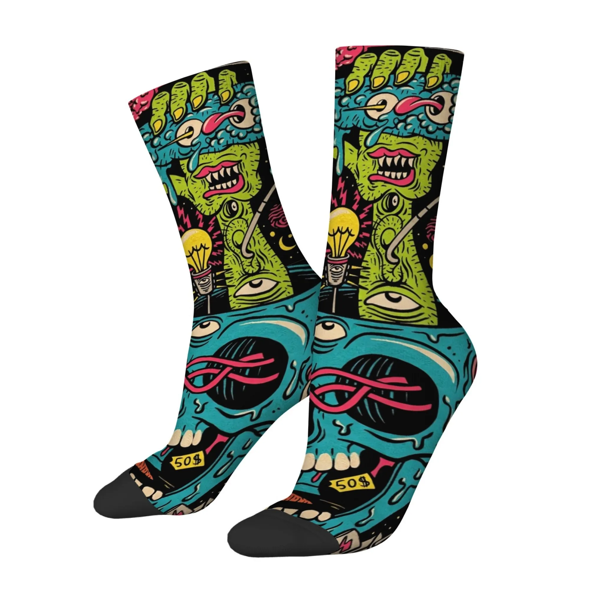 Retro Hip-hop Quirky Gothic Men's Mid-calf Socks Breathable Non-slip Durable Socks Street Style Trendy Harajuku Style Socks