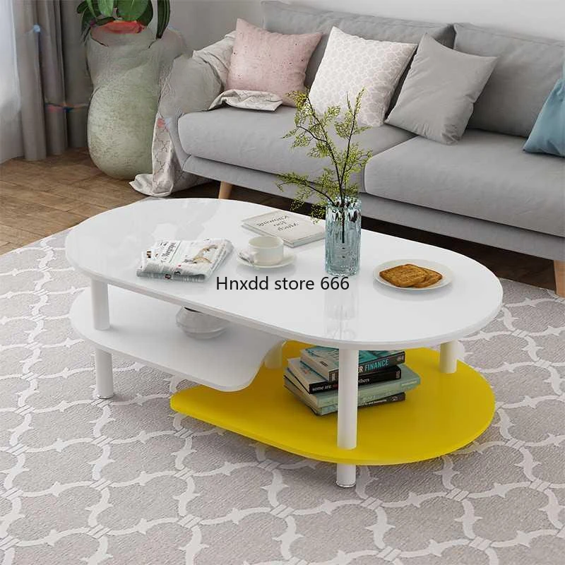 Simple and modern small apartment living room glass round double-layer coffee table