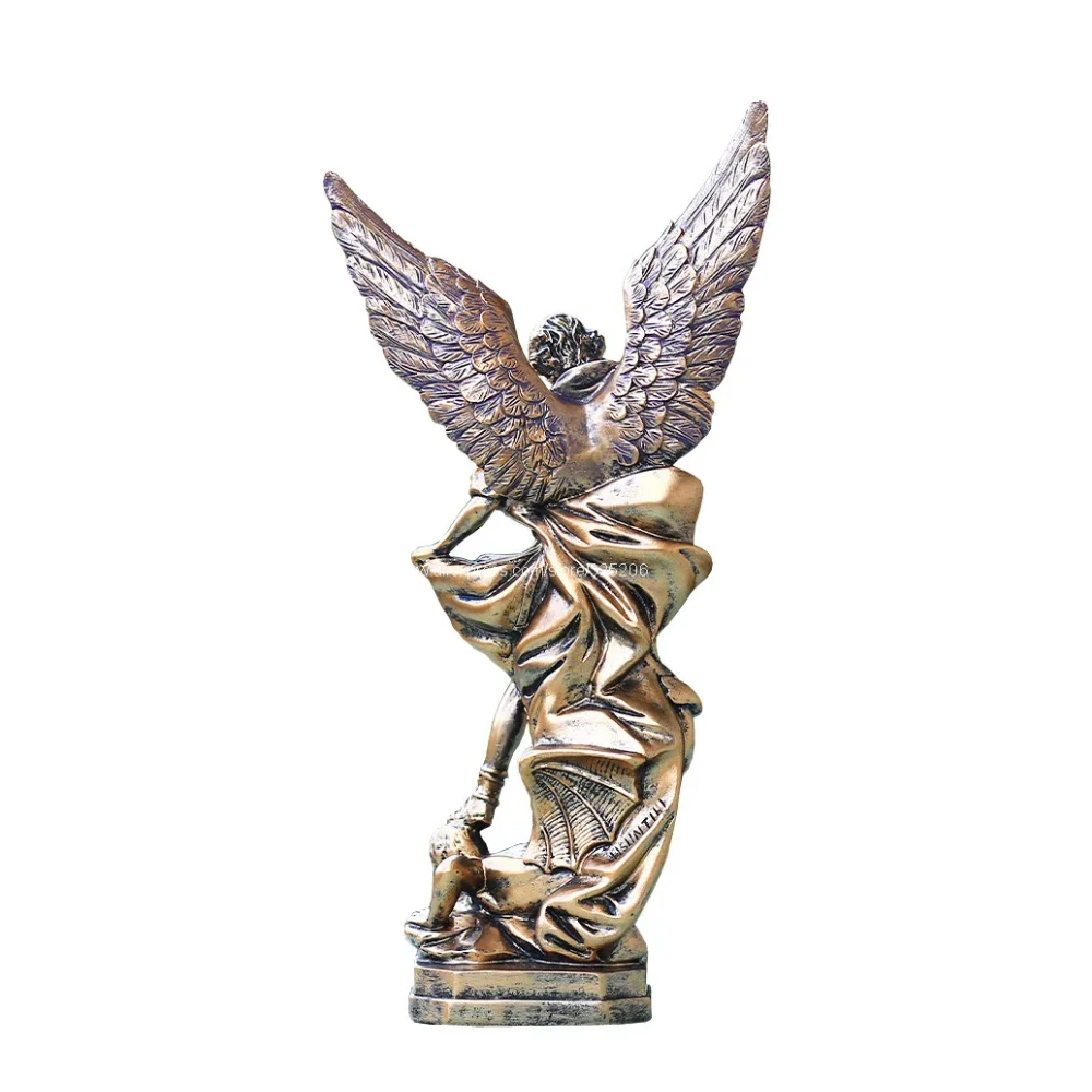 12in St Michael Statue in Bronzed Resin, St Michael The Archangel victoriously Over Satan Collection Figurines