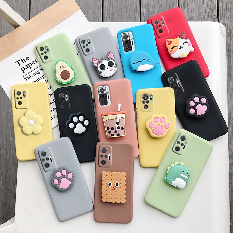 3D Silicone Cartoon Phone Holder Case For Xiaomi Redmi 10 Redmi10 Note11 Note 11 Pro11Pro 11s Cute Anime Cat Dog Cover Coque