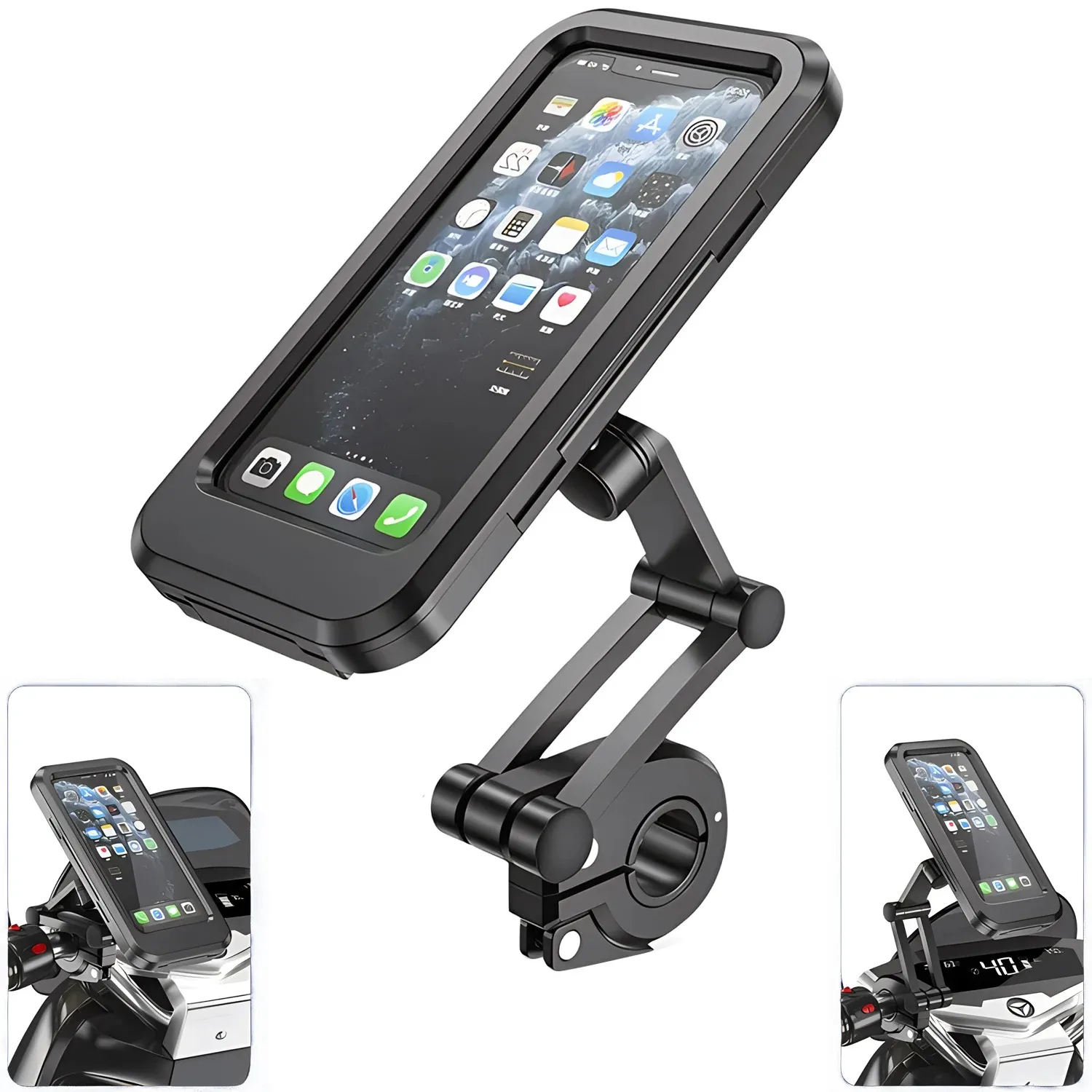 Supporto per telefono da bicicletta Scatola per telefono impermeabile Custodie per touch screen Motore per bici Manubrio per moto Cellulari Supporto GPS Ruota pieghevole