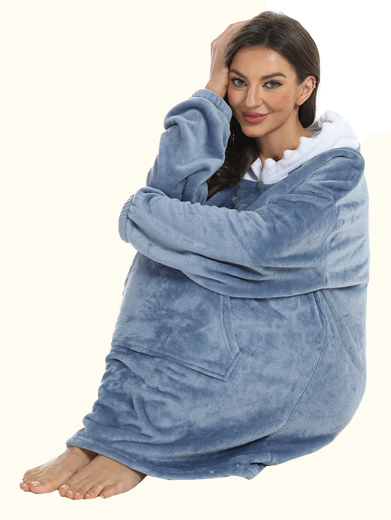 Blue Shark Hooded Loungewear Reversible Flannel Soft And Comfortable Hoodie