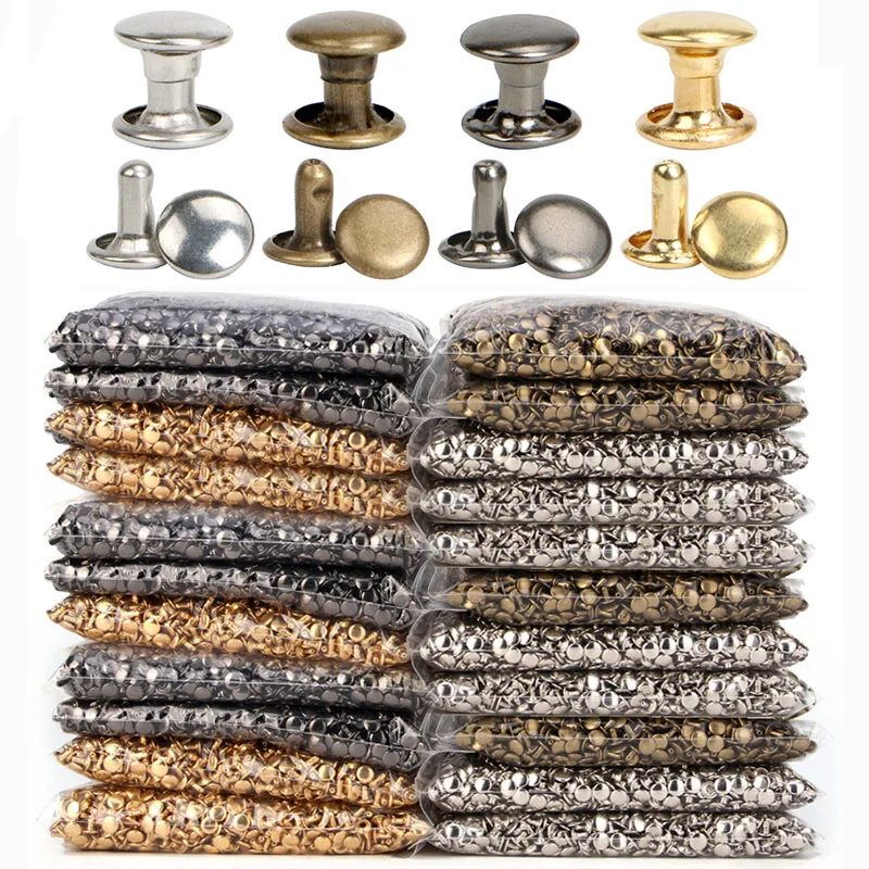 100sets 6-8mm Metal Double Cap Round Rivets Studs Collision Nail Spike Rock Leather Craft Shoe Bag Belt Garment Bracelet DIY