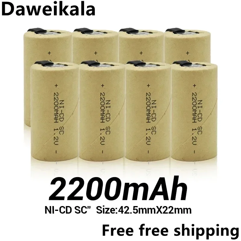 1.2V Battery SC Rechargeable Battery 1.2V 2200mAh Sub C NI-CD Cell With Welding Tabs for Electric Drill Screwdriver DIY BATTERI