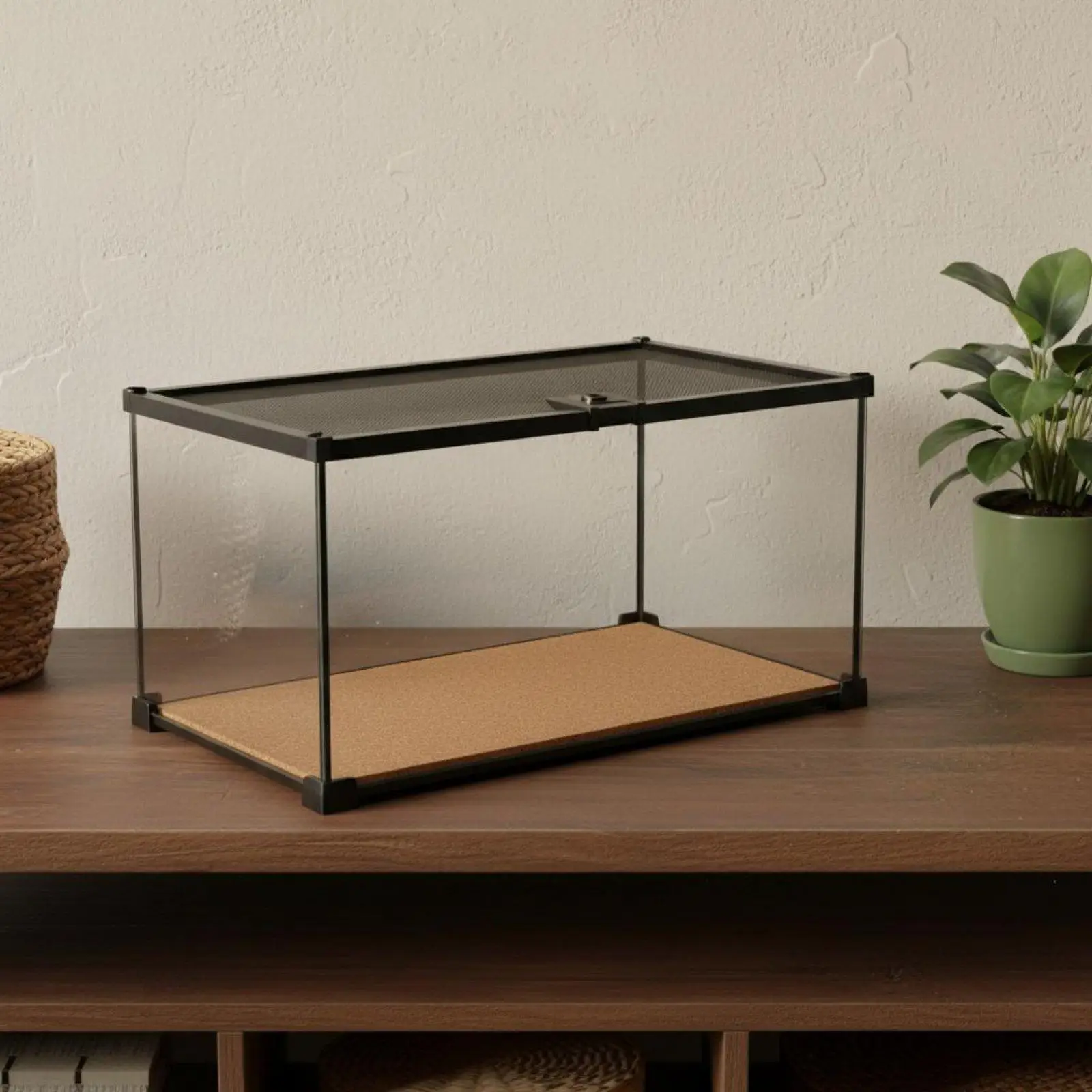 Stackable Glass Reptile Terrarium Secure Mesh Vent Cage Enclosure Box for Tortoise Lizard Snake Frog Habitat