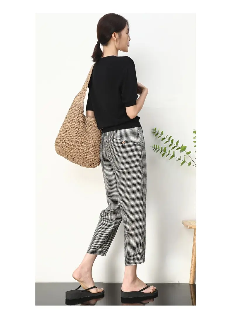 Checkered Cropped Pants For Women's 2026 Summer New Korean High Waisted Loose Drape Wide Leg Harlan Casual Pants