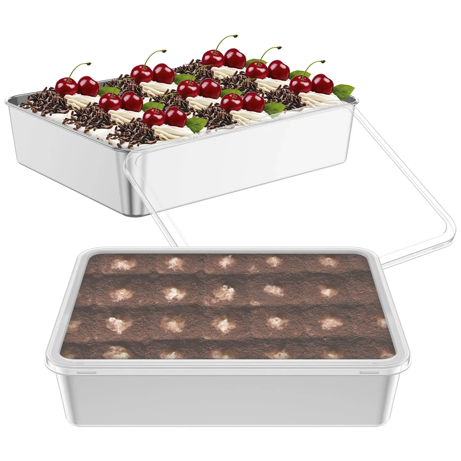 

2Pcs Loaf Pan Rectangle Baking Cake Mold Bread Tin Tray with Plastic Lid Deep Side Rectangular Cake Pan Reusable Baking Roasting