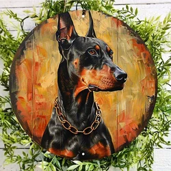 Doberman Dog Aluminum Metal Sign, Waterproof, Weather Resistant HD Printing Quality, Round Wall Decor for Indoor and Outdoor Use