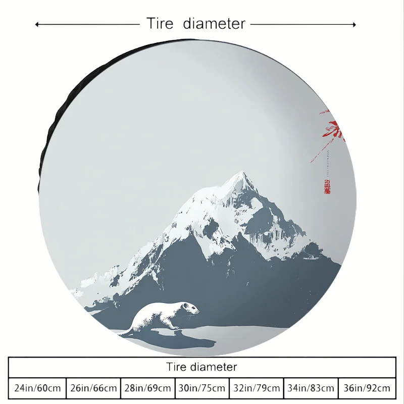 Snow Mountain Animal Pattern Polyester Fiber Car Tire Cover, Universal Fit For Spare Tires