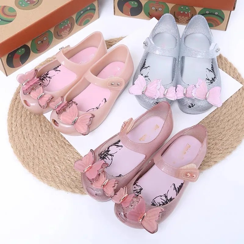 Mini Melissa 2024 New Style Children Jelly Shoes Girl Fashion Cute Butterfly Style Single Shoes Spring Summer Kids Beach Sandal