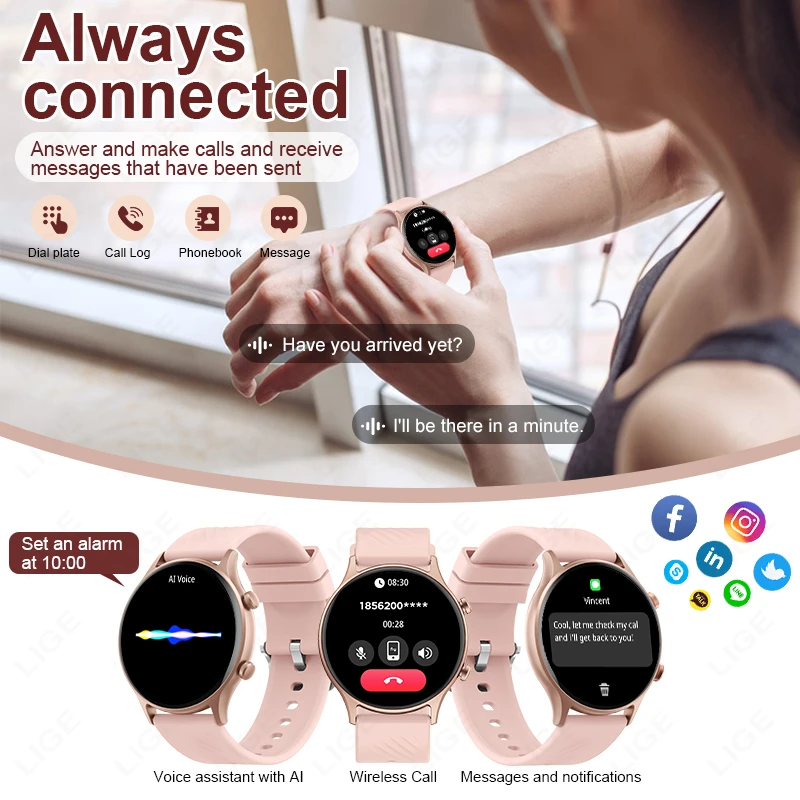 LIGE-Montre Connectée pour Femme et Homme, Écran HD 1.39 Pouces, GPS, Fréquence Cardiaque, Bluetooth, Appel, Étanche, Extérieur, Xiaomi