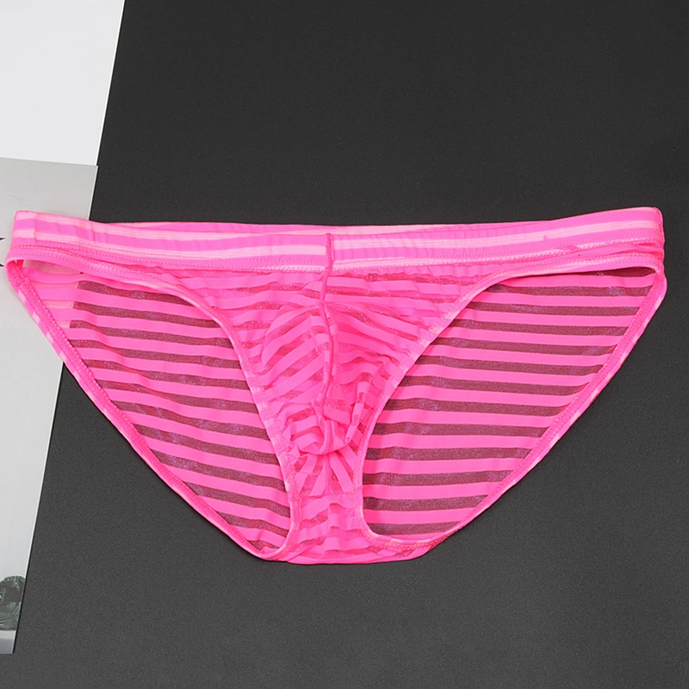 Fashion New Trendy Underwear Striped Boxer Briefs Mesh Pouch Transparent Ultra-thin Underwear G-string Knickers