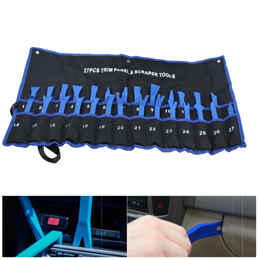 27PCS Car Panel Trim Dash Audio Door Clip ABS Auto Radio Repair Kit Removal Pry Tools GPS Molding Remover Install Scraper Tools