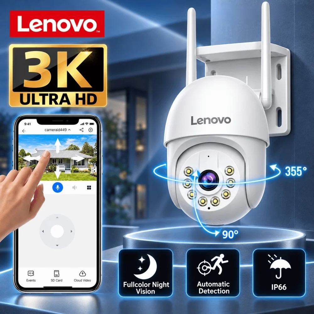 Lenovo 5MP WIFI IP-Überwachungskamera HD Farb-Nachtsicht Auto-Tracking 5-fach Digitalzoom PTZ Outdoor-Video-Sicherheitsmonitor