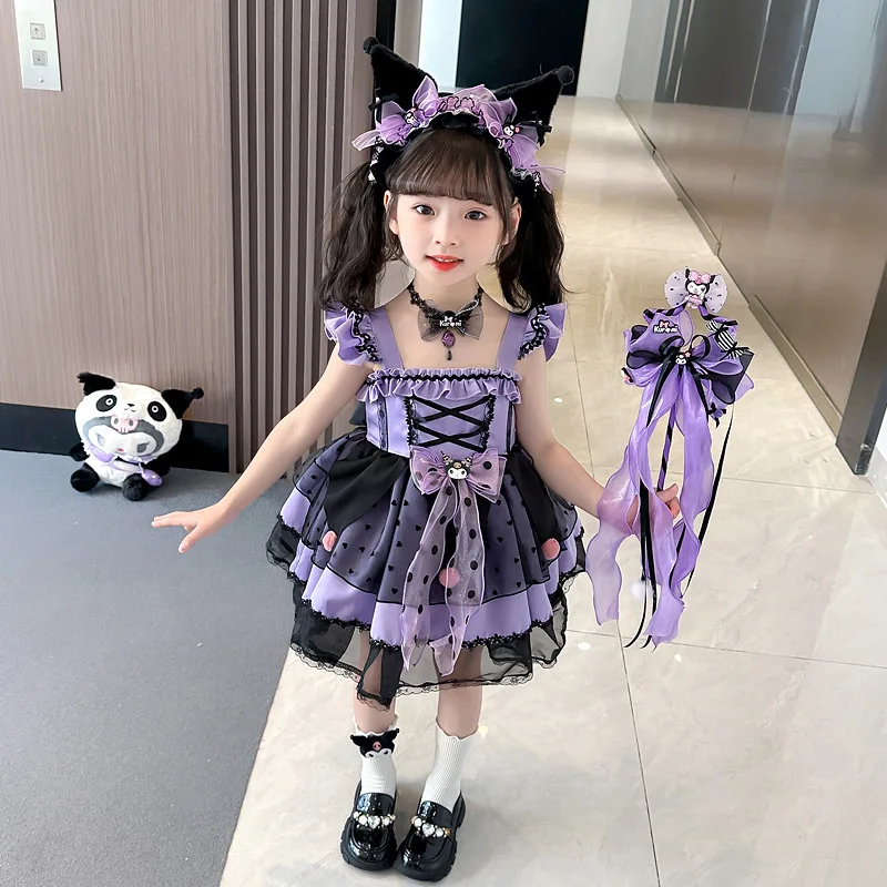 

Sanrio Kuromi Halloween Anime Children Lolita Princess Dress Suit Tutu Cute Girl Autumn Winter Season Dress Comfortable Kawaii