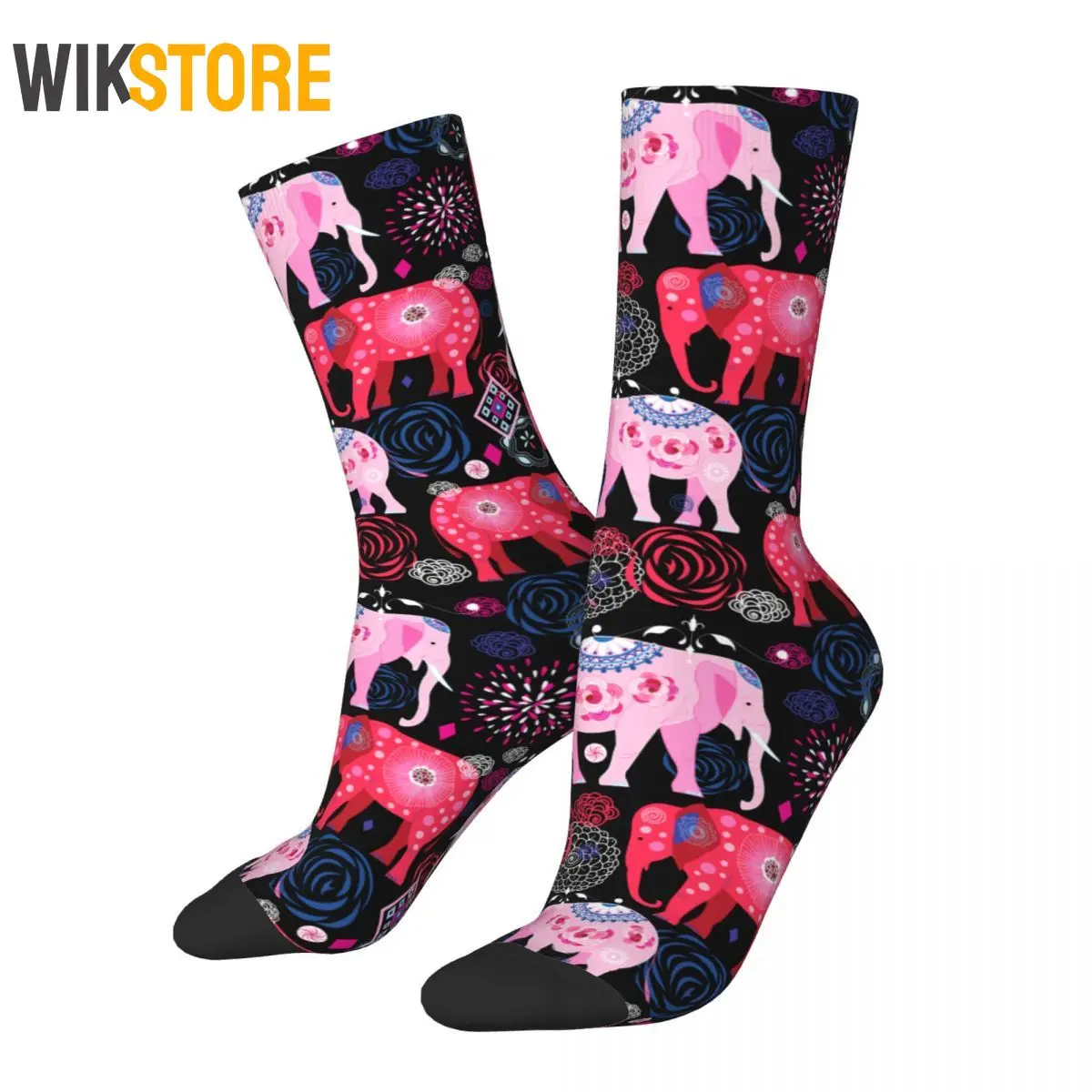 

Autumn Winter Crazy Design Unisex Bohemian Mandala Elephant Socks Pink Sweat Absorbing Basketball Socks Breathable Cute Sock