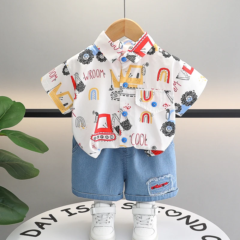 Fashion Summer Kids Baby Boys Striped Dinosaur Suits Short Sleeve T-Shirt +Shorts Casual Clothes Outfit Girls Clothing 2PCS/Set