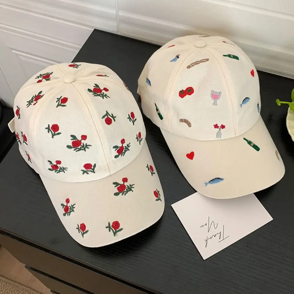 

Creative Embroidered Baseball Cap Sunscreen Peaked Cap Rose Flower Baseball Hat Sweet Cute Cotton Baseball Cap Summer