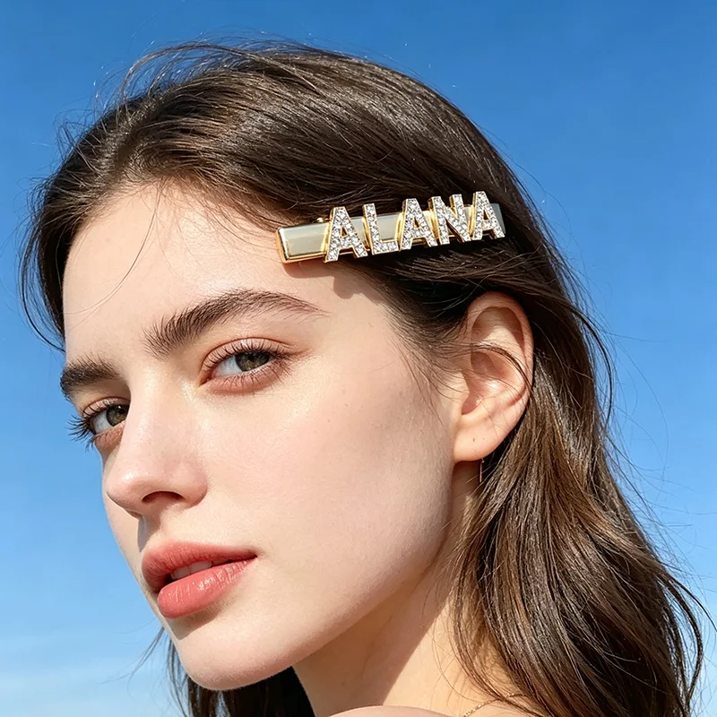 Unique Design Customized Hair Clips Rhinestone Name English Letters Hair Pins Hair Ornaments for Birthday Gift